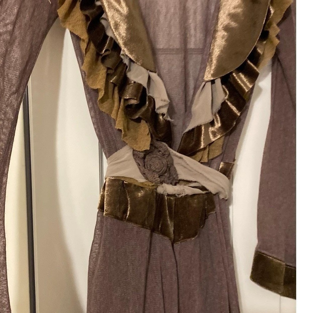 Y2K Anthro Velvet Ruffle Brown Duster Cardigan Medium Boho Luxury Fairy Grunge - Picture 3 of 9
